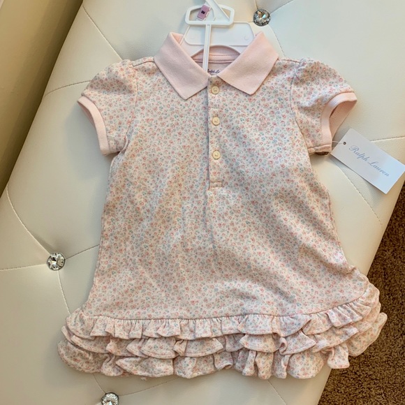 Ralph Lauren Polo Baby Girls Size 9 Months Pink NWT NEW Dress Ruffle